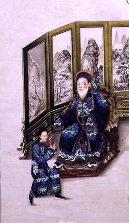 Old Man Seated with a Servant Reading from Chinese School