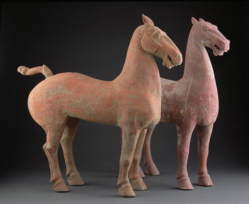 Pair of horses, Han Dynasty (206 BC-220 AD) (earthenware) from Chinese School