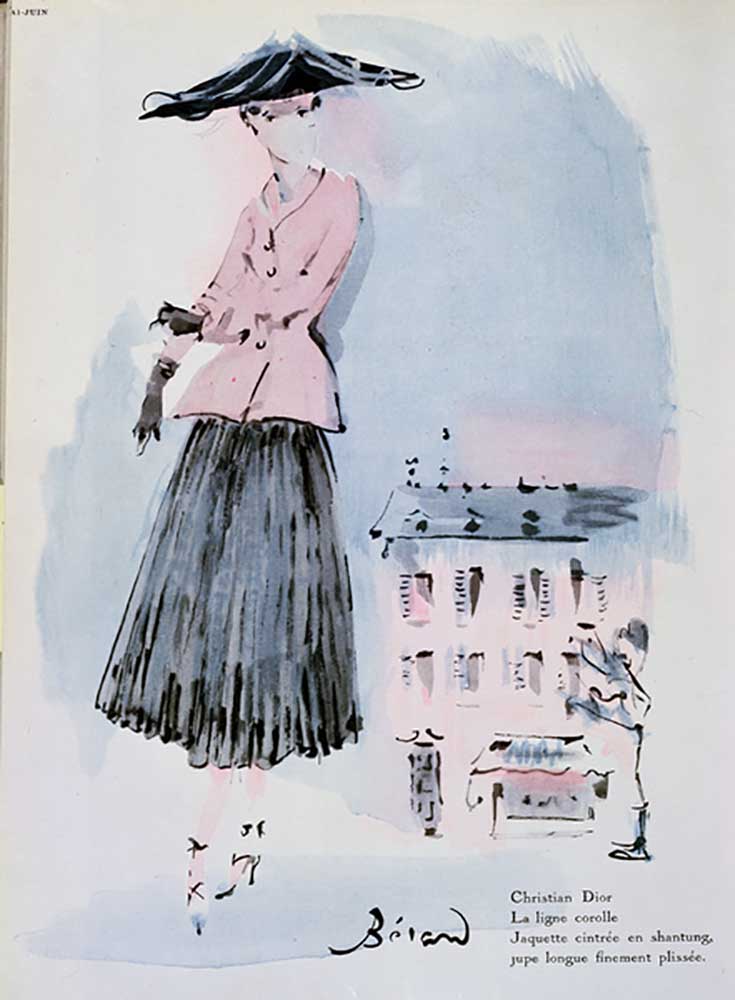 Modeteller von Christian Dior, Illustration aus der Zeitschrift Vogue, Juni 1947 from Christian Berard