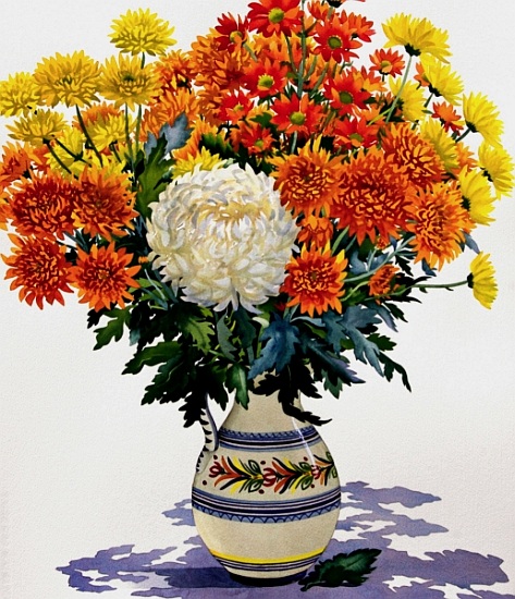 Chrysanthemums in a patterned jug from Christopher  Ryland