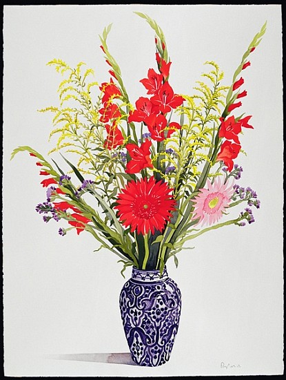 Tiger Lilies, Gladioli and Scabious in a Blue Moroccan Vase (w/c)  from Christopher  Ryland