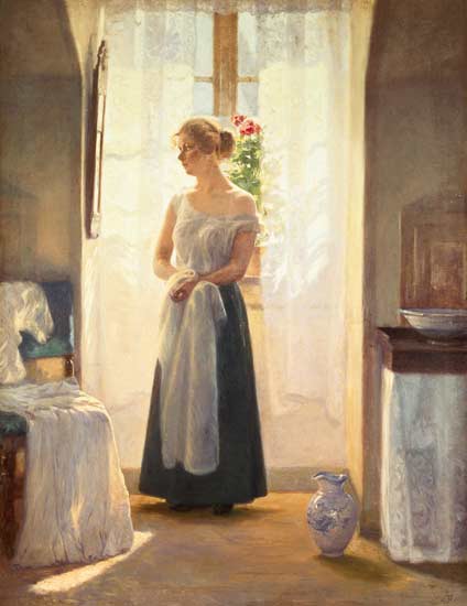 Interior with a Girl standing in front of a Mirror from Cilius Anderson