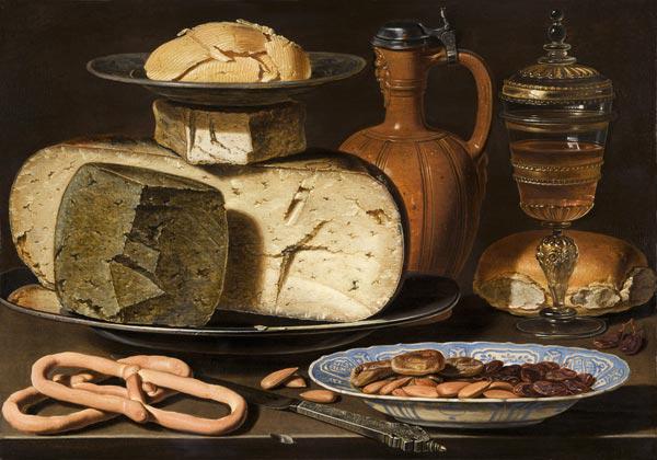 Still Life with Cheeses, Almonds and Pretzels