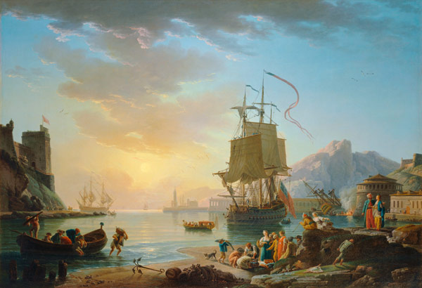 Marine, soleil couchant-Seaside painting with setting sun from Claude Joseph Vernet