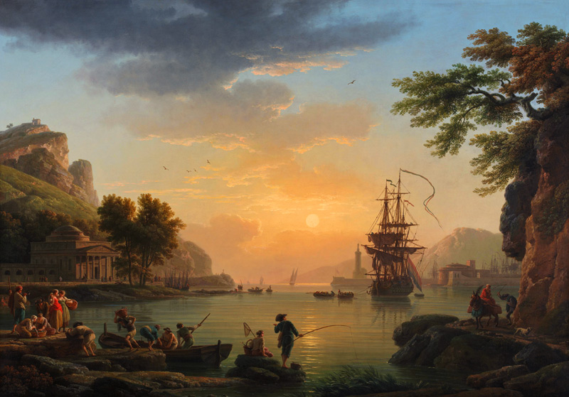 A Landscape at Sunset with Fishermen returning with their Catch from Claude Joseph Vernet