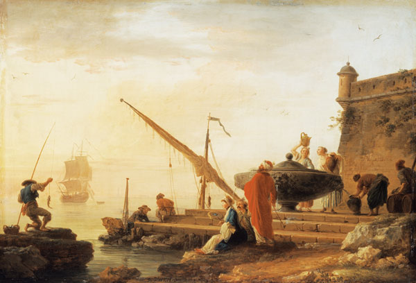 Orientalischer Seehafen bei Sonnenaufgang from Claude Joseph Vernet
