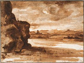 Tiber Landscape North of Rome with Dark Cloudy Sky