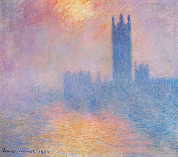 The Houses of Parliament, London, with the sun breaking through the fog from Claude Monet