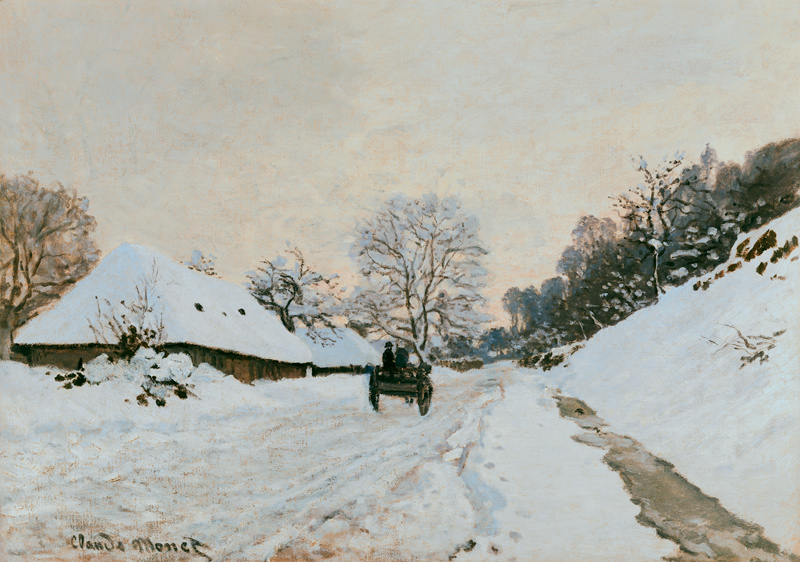 Wagen auf verschneiter Strasse in Honfleur from Claude Monet