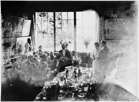 Wedding meal of Suzanne Hoschede and Theodore Earl Butler, 20 July 1892 (b/w print) from Claude Monet