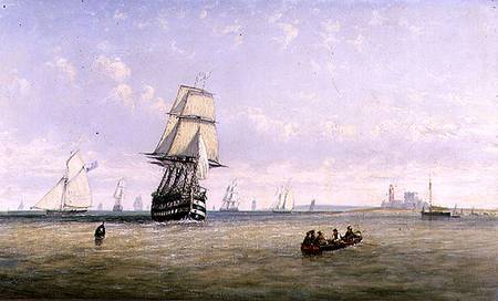 Men-o'-War, Schooners and Royal Navy Yachts in Busy Channel Scene off the Fastnet Light from Claude T. Stanfield Moore