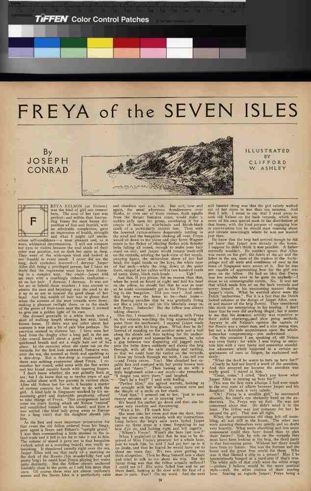 Twixt Land and Sea, Vol.35 page 20, illustration for Metropolitan Magazines Freya of the Seven Isles from Clifford Warren Ashley