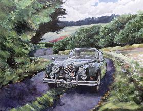 Jaguar XK150 Cruising (oil on canvas) 