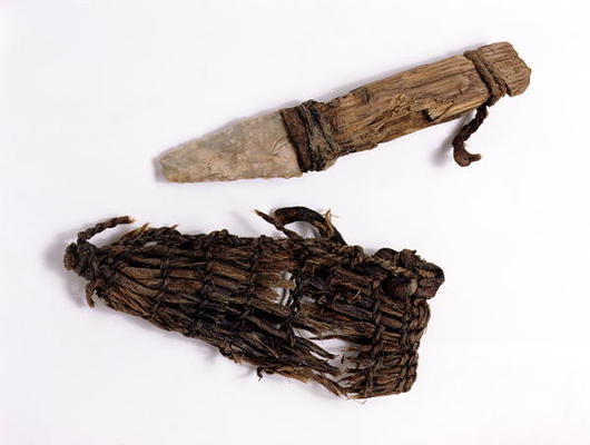 Dagger and scabbard found with the Oetzi Iceman (bast, leather, ash wood and flint) from Copper Age