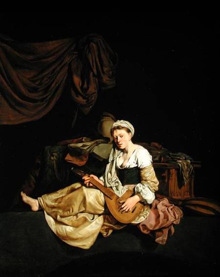 Young Woman Playing a Mandolin from Cornelis Bega