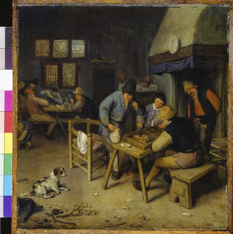 Wirtshausinterieur mit Tricktrack und Karten spielenden Bauern from Cornelis Dusart