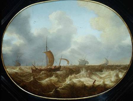 Fishing boats and other vessels in a stormy sea from Cornelis Stooter