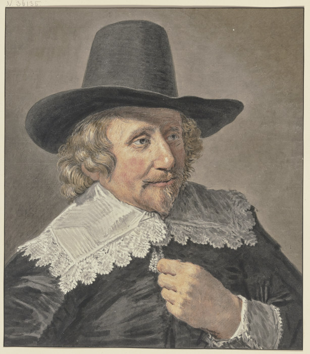 Junger Mann mit kurzem Barte, den Hut auf dem Kopfe, die Hand auf der Brust, nach rechts from Cornelis van Noorde