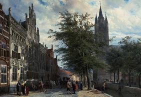 The Gemeenlandshuis and the Old Church, Delft, Summer.