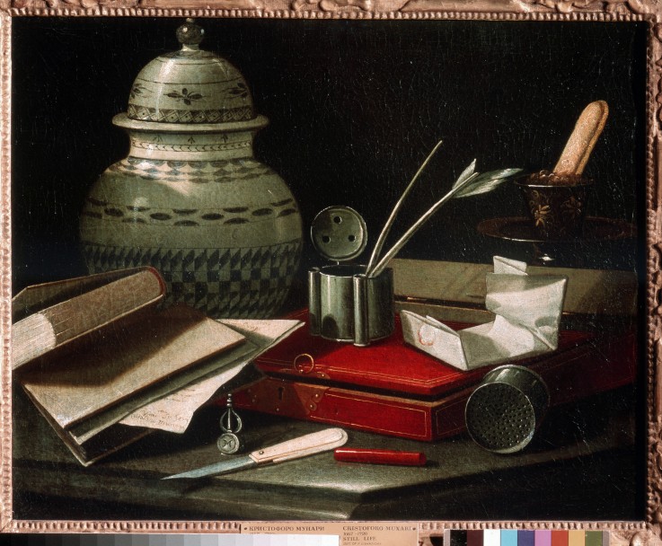 Still life with writting implements from Cristoforo Monari