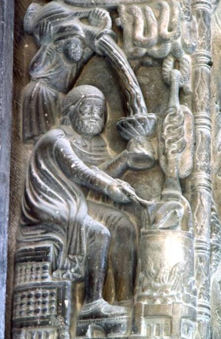 January, old man cooking, a detail from the west portal from Croatian School