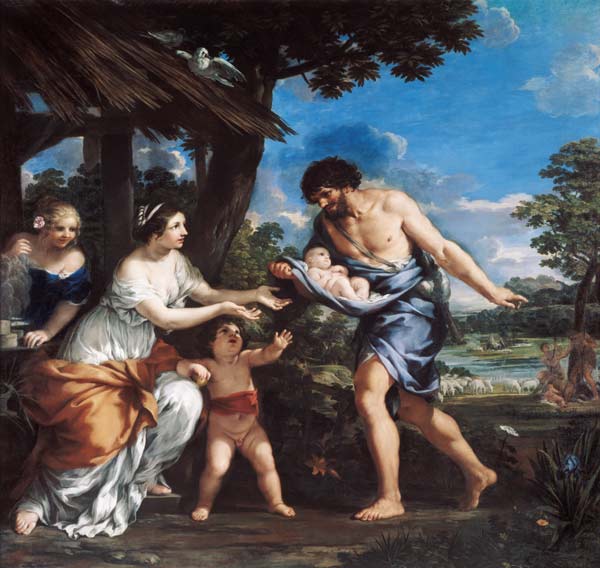 Faustulus entrusting Romulus and Remus to his wife Acca Larentia from da Cortona, Pietro (eigentl. Pietro Berrettini)