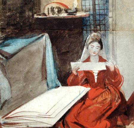 A Lady in a Medieval Costume studying the Contents of a Portfolio from Daniel Maclise