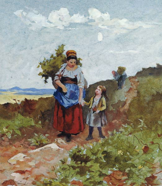 French Peasants on a Path from Daniel Ridgway Knight