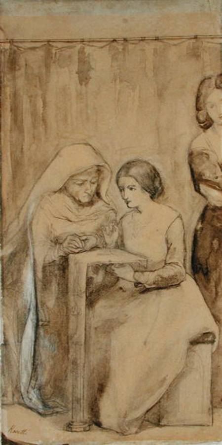 Study for The Girlhood of Virgin Mary (pen & ink and pencil with wash on paper) from Dante Gabriel Rossetti