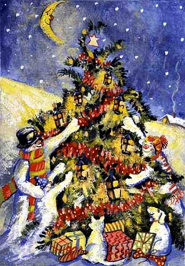 Snowmen Decorating the Christmas Tree, 1999 (gouache on paper)  from David  Cooke