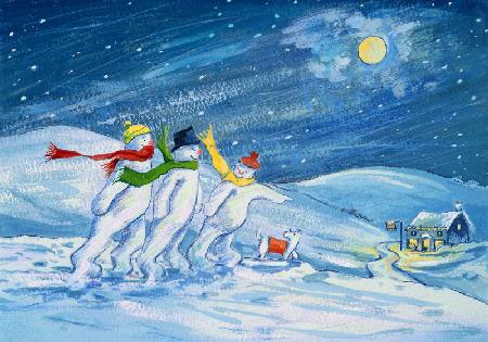 Snowmen on their way to the Pub 