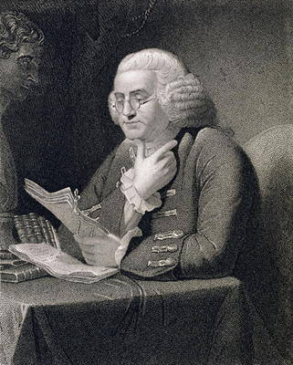 Portrait of Benjamin Franklin, engraved by Thomas B. Welch (1814-74) (engraving) from David Martin