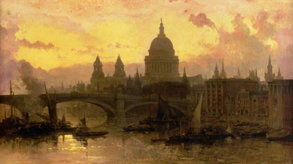 Abend über London, Blick über die Themse auf St. Pauls Cathedral from David Roberts