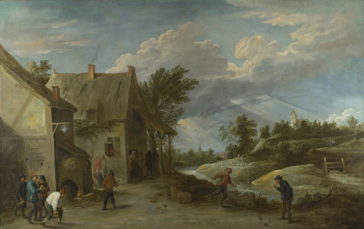 Peasants playing Bowls outside a Village Inn from David Teniers