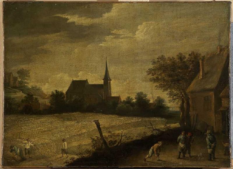 Landschaft mit mähenden und kegelspielenden Bauern. from David Teniers