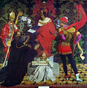 John Cabot und seine Söhne erhalten die Charta von Henry VII., 1910 auf der Suche nach neuen Ländern