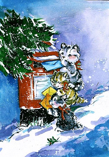 Kittens Posting Christmas Cards, 1996 (w/c)  from Diane  Matthes