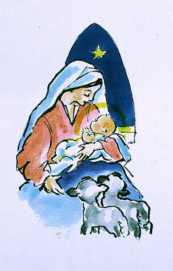 Madonna and Child with Lambs, 1996 (w/c)  from Diane  Matthes