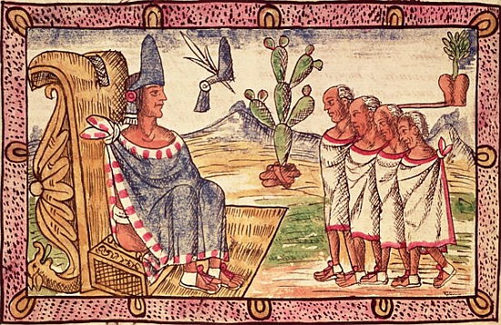 Fol.156v Montezuma II (1466-1520) and his envoys to the Spanish conquerors from Diego Duran