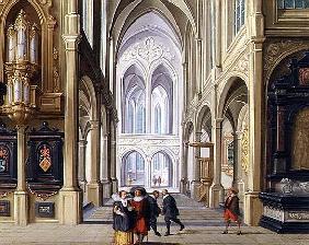 Elegant Figures in a Gothic Church, 17th century 99;interior; ecclesiatical; architecture; architect