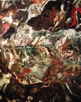 The Last Judgement, detail of the damned in the River Styx and Charon's boat full of passengers