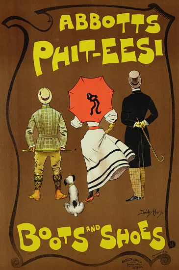 Reproduction of a poster advertising 'Abbotts Phit-Eesi Boots and Shoes' from Dudley Hardy