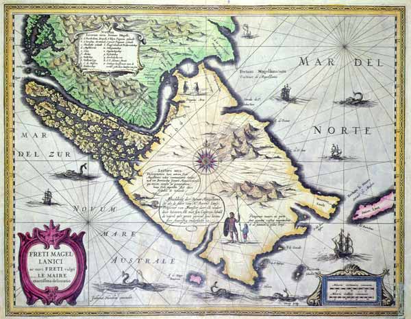 Map of the Magellan Straits, Patagonia from Dutch School