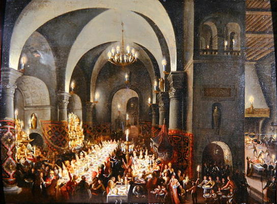 Belshazzar's Feast showing the hand of God writing the words 'Mane, Tekel, Phares' (oil on canvas) from Dutch School, (17th century)