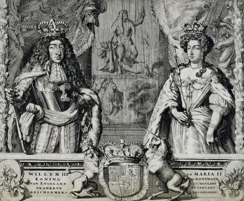 William III (1650-1702) and Mary II (1662-94), c.1688-94 (engraving) from Dutch School, (17th century)
