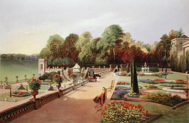 The Upper and Lower Terrace Gardens at Bowood, from 'Gardens of England', published 1857 (chromolith from E. Adveno Brooke