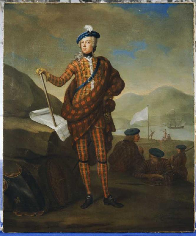 Harlequin Portrait Of Prince Charles Edward Stewart (1720-1788), Full Length In Red Tartan Coat, Bre from E. Gill