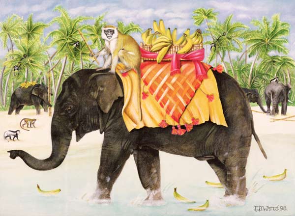 Elephants with Bananas, 1998 (acrylic on canvas)  from E.B.  Watts