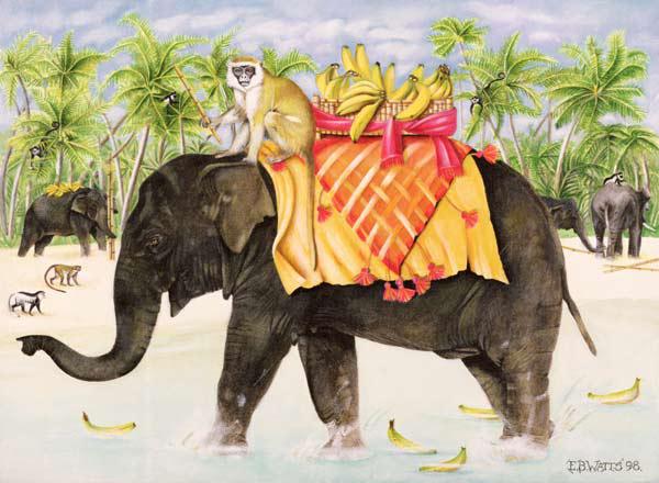 Elephants with Bananas, 1998 (acrylic on canvas) 