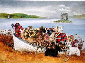 Sheep with Tartan, 1999 (acrylic on canvas) 